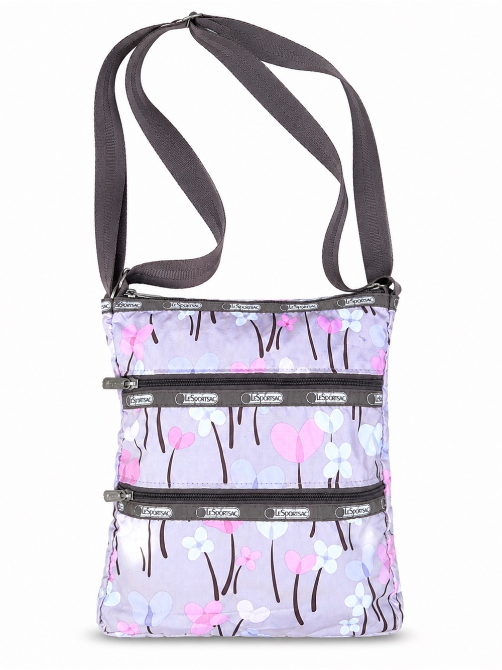 LeSportsac Pastel Floral Heart Print 3 Zip Crossbody Bag Nylon Y2K Travel